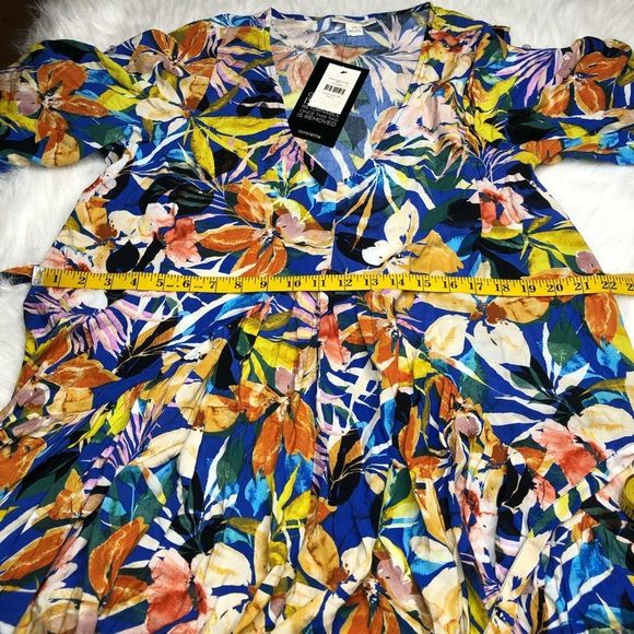 Loralette NWT Blue Pretty Val Print Flutter Sleeves Hi-Lo Maxi Dress Size 14 - Picture 8 of 13
